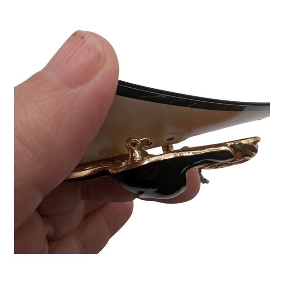 Napier Halloween Brooch Black Cat With Pumpkin & Spider Design Gold Tone Enamel - Picture 5 of 8